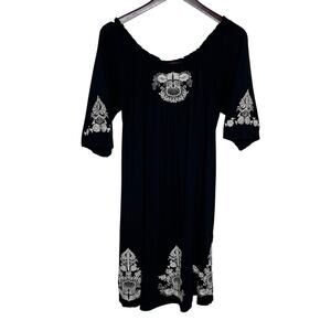 johnny was black embroidered dress Johnny Was Womens Ardell Velvet Boho Silk-Blend Midi Dress, S, Black at Amazon Women's Clothing store